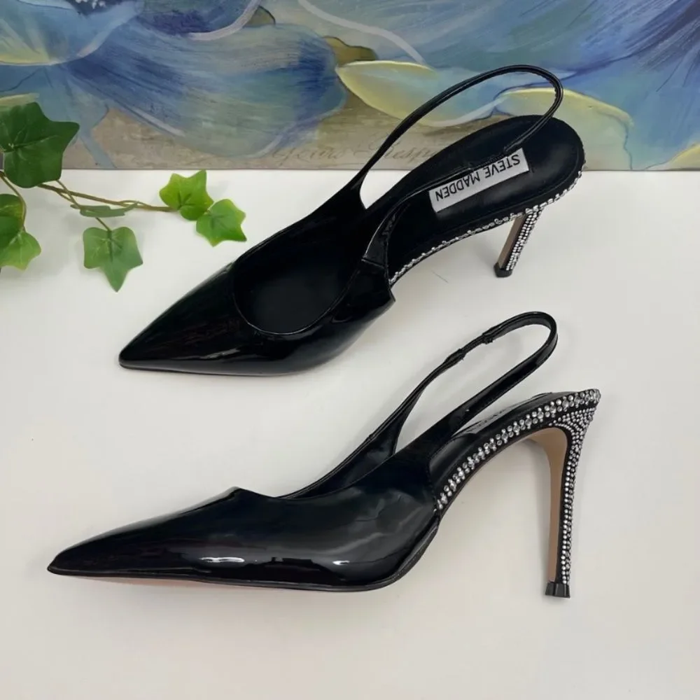 New Steve Madden Jayney Slingback Pump in Black Patent Size 8.5